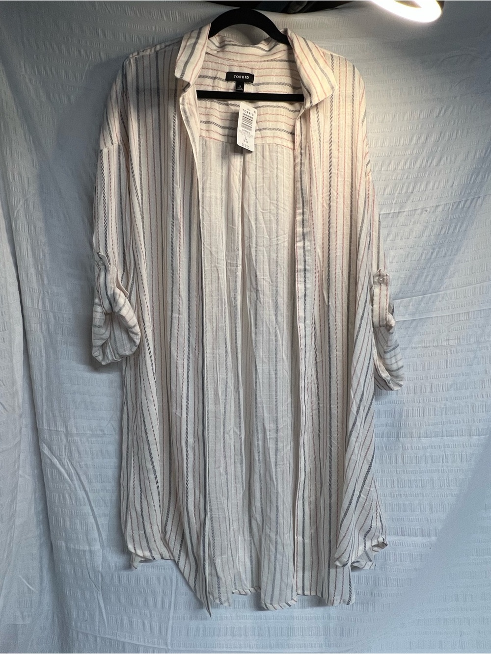 torrid Cream Striped Open-Front Tunic Shirt